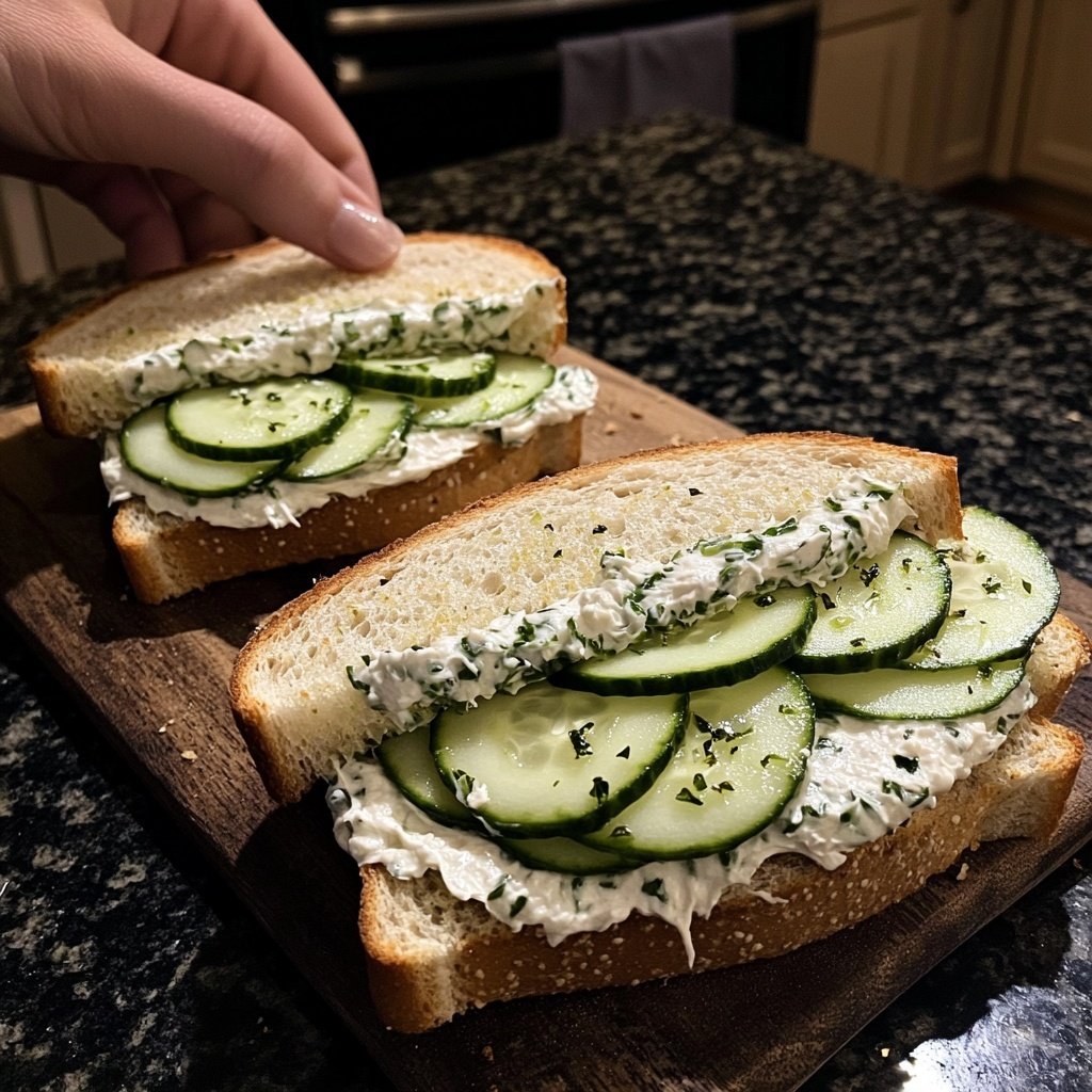 Light Cucumber Cream Cheese Sandwich Lunch